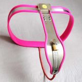 Female Adjustable Curve-T Stainless Steel Premium Chastity Belt with Locking Cover Removable PINK   