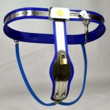 Female Adjustable Model-Y Stainless Steel Premium Chastity Belt Locking Cover Removable BLUE
