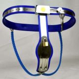 Female Adjustable Model-Y Stainless Steel Premium Chastity Belt Locking Cover Removable BLUE   