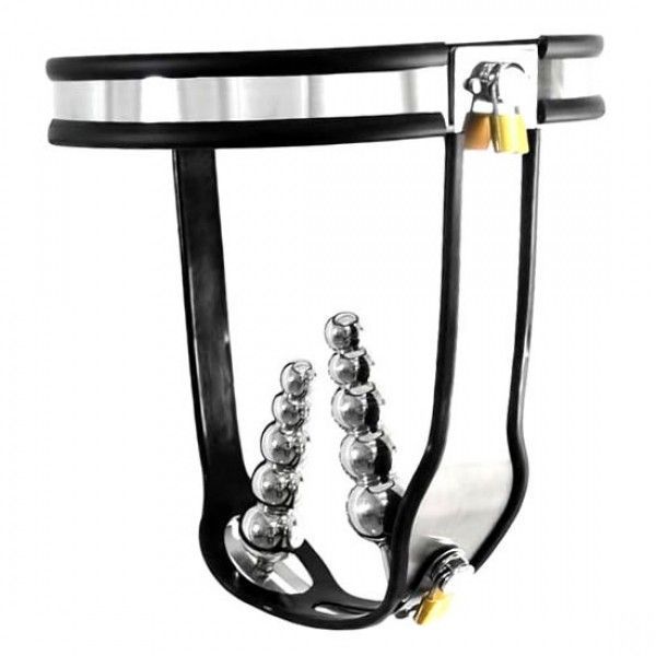 Female Adjustable Model-T Stainless Steel Chastity Belt with Locking Vaginal and Anal Plug Removable. Артикул: IXI40553