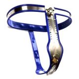 Female Adjustable Model-T Stainless Steel Premium Chastity Belt with Locking Cover Removable BLUE   