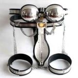 Male Fully Adjustable Model-T Stainless Steel Premium Chastity Belt + Thigh Bands + Bra Kit BLACK