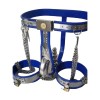 Blue chastity belt with shackles, butt plug and Model-T catheter