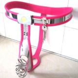 Male Fully Adjustable Curve-T Stainless Steel Premium Chastity Belt with Jail house Cage PINK