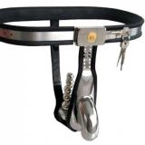 Male Fully Adjustable Model-T Stainless Steel Chastity Belt with Hole Cage Cover and Anal Plug