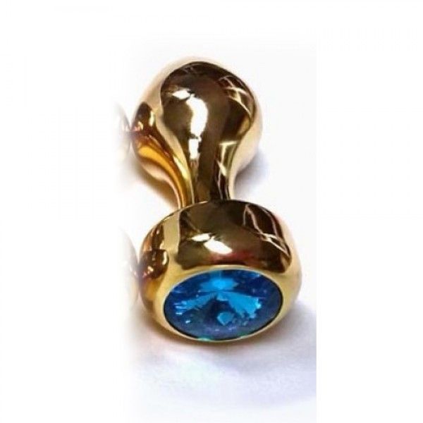 Золотистая алюминиевая анальная пробка с синим кристаллом Golden Aluminum Jeweled Anal Plug. Артикул: IXI40652