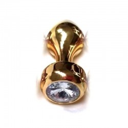 Золотистая алюминиевая анальная пробка с прозрачным кристаллом Golden Aluminum Jeweled Anal Plug