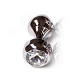 Silver butt plug with clear gemstone