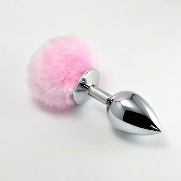 Large metal plug with pink fluff Pompon Metal Plug Large Silver. Артикул: IXI43289