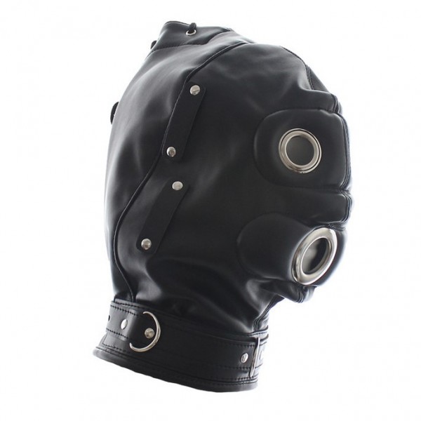 Закрытая кожаная маска Blackout Bondage Hood Removable Gag. Артикул: IXI44092