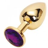 Gold butt plug with purple crystal, medium