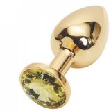 Gold butt plug with yellow stone Rosebud Anal Plug Small