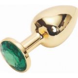 Gold butt plug with green stone Rosebud Anal Plug Small