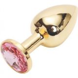 Gold butt plug with pink crystal, medium