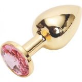 Gold Butt Plug with Light Pink Stone Rosebud Anal Plug Small