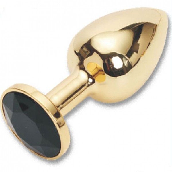 Gold butt plug with black stone Rosebud Anal Plug Small. Артикул: IXI44129