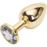 Gold butt plug with transparent stone Rosebud Anal Plug Small