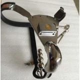 Male Fully Adjustable Model-T Stainless Steel Chastity Belt with Hole Cage Cover and Anal Plug