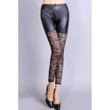 Black leather leggings with original openwork inserts