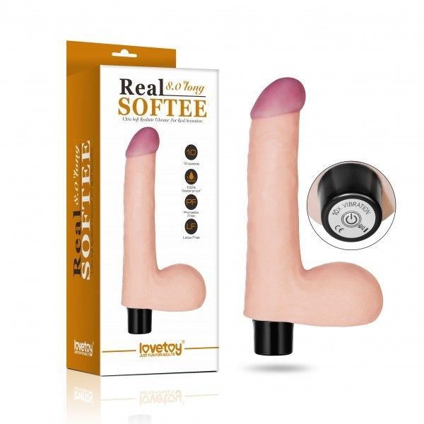 Реалистичный вибратор с мошонкой Real Softee Vibrating Dildo 8.0. Артикул: IXI46749