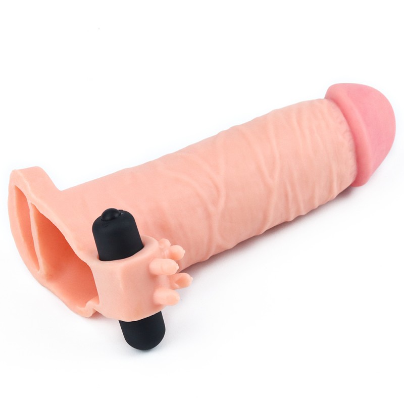 Удлиняющая вибронасадка на пенис Pleasure X Tender Vibrating Penis Sleeve Flesh. Артикул: IXI47506