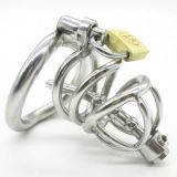 Stainless Steel Male Chastity device Cock Cage With Curve Cock Ring Urethral Catheter   