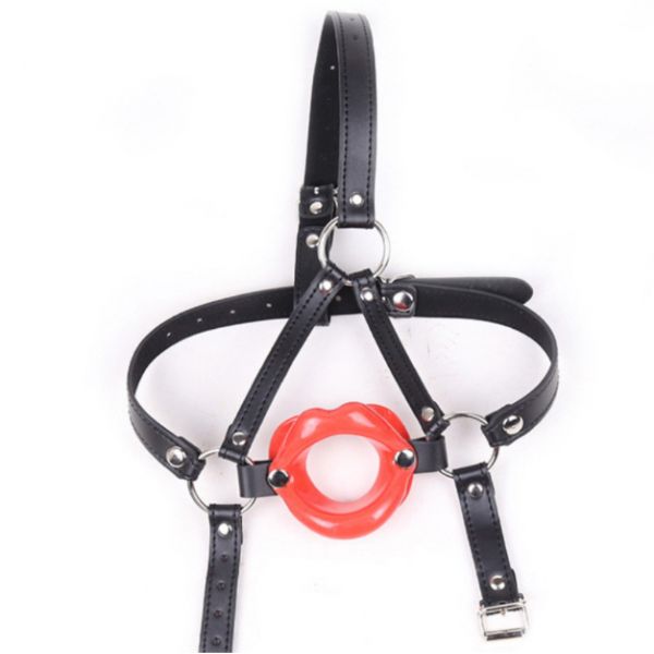 Red Rubber Lip Shape Faux Leather Harness Open Mouth Gag. Артикул: IXI48261