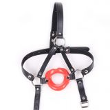 Red Rubber Lip Shape Faux Leather Harness Open Mouth Gag