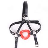 Red Rubber Lip Shape Faux Leather Harness Open Mouth Gag   