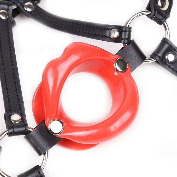 Red Rubber Lip Shape Faux Leather Harness Open Mouth Gag. Артикул: IXI48261