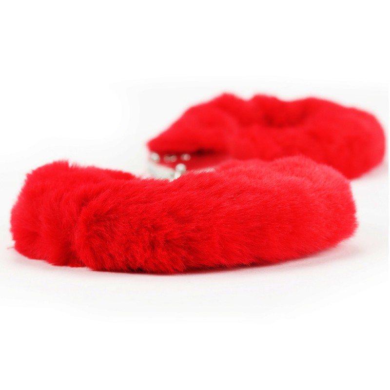 Металлические красные наручники с мехом Fetish Pleasure Fluffy Handcuffs. Артикул: IXI48335