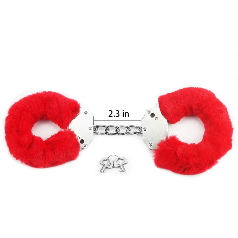 Металлические красные наручники с мехом Fetish Pleasure Fluffy Handcuffs. Артикул: IXI48335