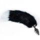 Butt Plug with Fluffy Black and White Tail Gorgeous Metal Anal Tail Silver