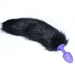 Анальная пробка фиолетовая с черным хвостом Luxury Metal Anal Tail