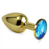 Smooth butt plug Golden color with blue crystal size S gift wrapping