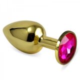 Gold butt plug with pink stone Rosebud Anal Plug Medium