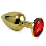 Gold butt plug with red stone Rosebud Anal Plug Medium