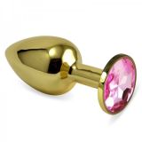 Gold Butt Plug with Light Pink Rosebud Anal Plug Medium