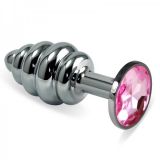 Рельефная анальная пробка с розовым камнем Rosebud Spiral Metal Plug по оптовой цене