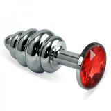 Рельефная анальная пробка с красным камнем Rosebud Spiral Metal Plug по оптовой цене