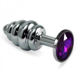 Рельефная анальная пробка с фиолетовым камнем Rosebud Spiral Metal Plug по оптовой цене