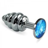 Рельефная анальная пробка с голубым камнем Rosebud Spiral Metal Plug по оптовой цене