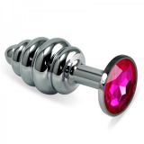 Рельефная анальная пробка с пурпурным камнем Rosebud Spiral Metal Plug