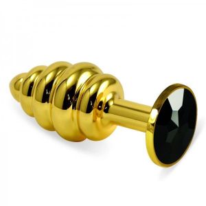 Ribbed butt plug gold, black. Артикул: IXI48732