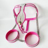 Male Fully Adjustable Model-T Stainless Steel Premium Chastity Belt + Thigh Bands Kit - PINK   