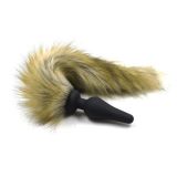 Black silicone plug with fur tail