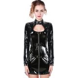 Black Vinyl Women Long Sleeve Dress