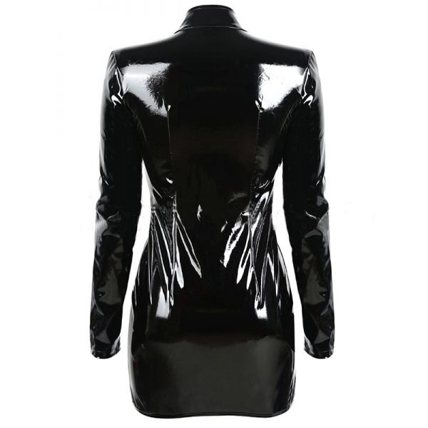 Black Vinyl Women Long Sleeve Dress. Артикул: IXI50450