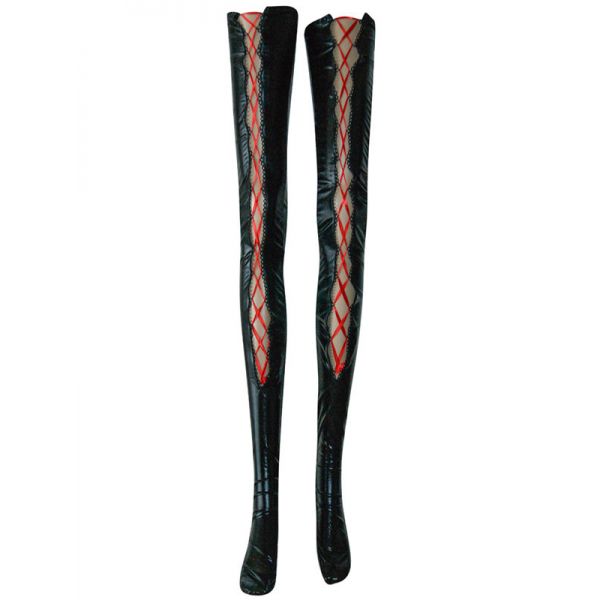 Red Faux Leather Back Adjustable Lace-up Sexy Leg Wear Fetish Stockings. Артикул: IXI50464