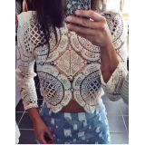 White Embroidery Crochet Lace Crop Top